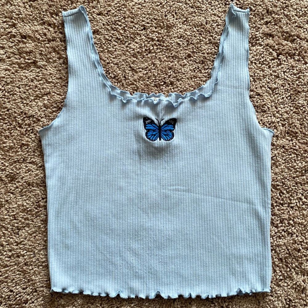 Blue Butterfly Crop Top